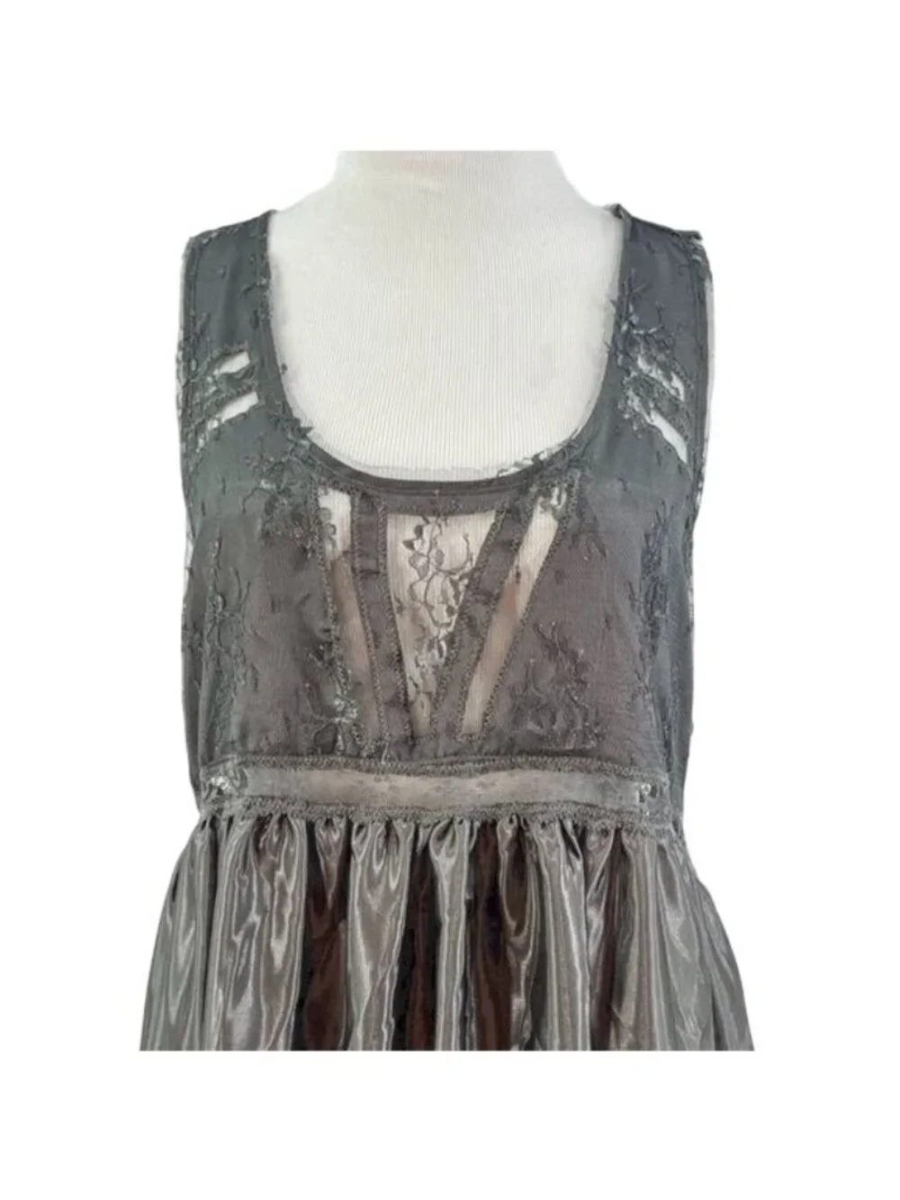 NWOT Free People Gray Satin Lace Dress| Whimsigoth Grunge Fairycore Indie Sleaze